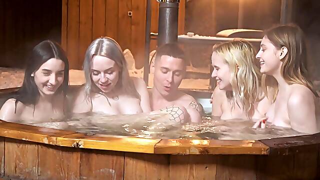 Rough group dicking in a jacuzzi with Eva Tender and Lisa Nixon